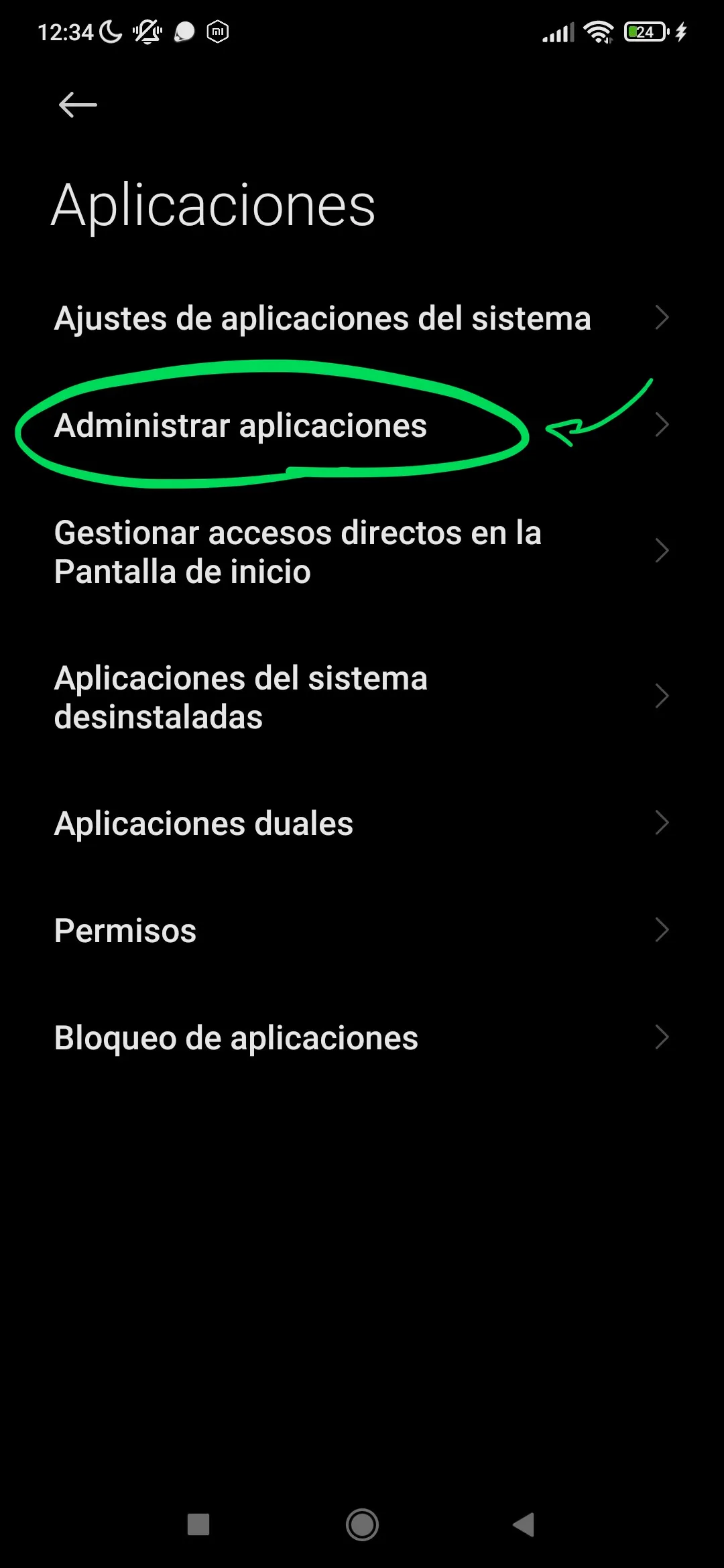 Paso 3: Busca Adminstrar Aplicaciones